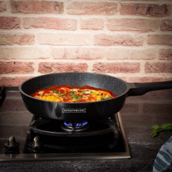 Royalty Line Premium RL-OS1014B Cookware Set, 17 pcs, Cast Iron, Greblon Marble Coating, Induction Compatible, Black