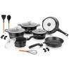 Комплект тенджери и тиган Royalty Line RL-ES2014M, 17 части, Мраморно покритие, Индукция, Черен