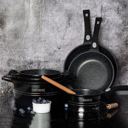 Mixer planetar Royalty Line RL-ES2014M Negru, 17 piese, Placare cu marmura, Inductie, Negru