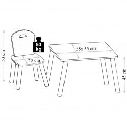 Set masa si scaune pentru copii Kesper 17702, Margini rotunjite, 2-6 ani, Constructie stabila, Dimensiuni compacte, Lemn/PVC, Gri