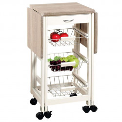 Carucior cu rafturi si blat pentru bucatarie extensibil KESPER 25817, 2 extensii pliabile, Frane pe rotite, Alb/Maro