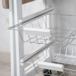 Carucior cu rafturi si blat pentru bucatarie extensibil KESPER 25817, 2 extensii pliabile, Frane pe rotite, Alb/Maro