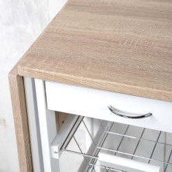 Carucior cu rafturi si blat pentru bucatarie extensibil KESPER 25817, 2 extensii pliabile, Frane pe rotite, Alb/Maro