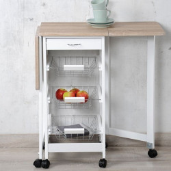 Carucior cu rafturi si blat pentru bucatarie extensibil KESPER 25817, 2 extensii pliabile, Frane pe rotite, Alb/Maro