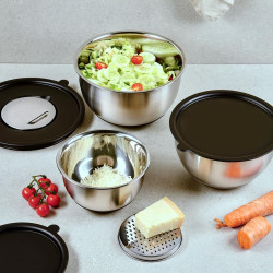 Salatiere multifunctionale KESPER 90899, 3 razatoare, Baza antiderapanta, Inox