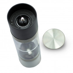 Rasnita pentru sare si piper Kesper 13696, 22 cm, Otel inoxidabil, Mecanism ceramic, Alb/Negru