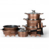 Комплект тенджери и тигани Royalty Line RL-ES1014M Copper, Лят алуминий, 14 части, Мраморно покритие, Меден