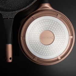 Комплект тенджери и тигани Royalty Line RL-ES1014M Copper, Лят алуминий, 14 части, Мраморно покритие, Меден