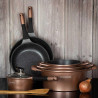 Комплект тенджери и тигани Royalty Line RL-ES1014M Copper, Лят алуминий, 14 части, Мраморно покритие, Меден