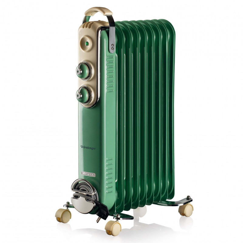 Calorifer electric cu ulei Ariete VINTAGE 0838/1, 2000W, 9 elementi, 3 trepte, Indicator de putere, Rotite pivotante 360°, Maner, Verde