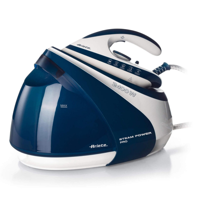 Парогенератор за гладене Ariete STEAM POWER PRO 5571/00, 2400W, 7 bar, 1.8 л, Керамична плоча, Обезмаслител, Енергоспестяваща функция, Бял/син