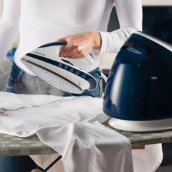 Statie de calcat cu aburi Ariete STEAM POWER PRO 5571/00, 2400W, 7 bar, 1.8 L, Placa ceramica, Degresant, Functie economisire energiei, Alb/Albastru