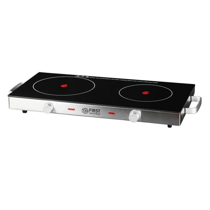 FIRST FA-5096-7 Double Infrared Cooktop, 2800W, Up to 300°C, Thermostat, Glass-Ceramic, Black/Stainless Steel