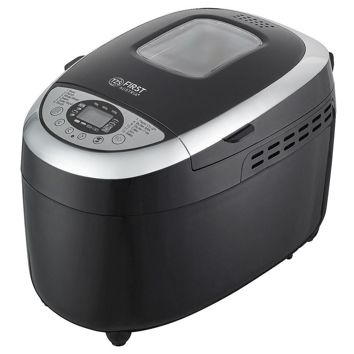 Хлебопекарна FIRST FA-5152-3-BA, 850W, 1.25 кг, 12 програми, Таймер, Незалепващо покритие, Черен/инокс