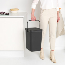 Cos de gunoi colectare selectiva Brabantia Sort&Go 1003237, 25 L, Maner, Montabil pe perete, Gri inchis
