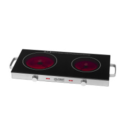 FIRST FA-5096-7 Double Infrared Cooktop, 2800W, Up to 300°C, Thermostat, Glass-Ceramic, Black/Stainless Steel