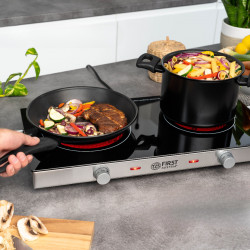 Plită dubla cu infrarosu FIRST FA-5096-7, 2800W, Pana la 300°C, Termostat, Sticla ceramica, Negru/Inox