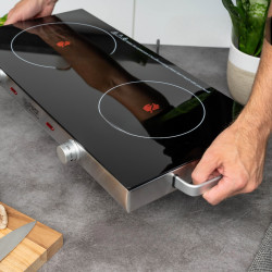 FIRST FA-5096-7 Double Infrared Cooktop, 2800W, Up to 300°C, Thermostat, Glass-Ceramic, Black/Stainless Steel