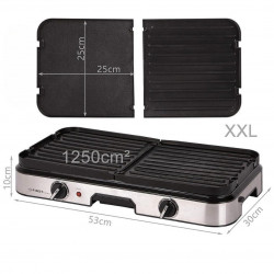 Електрическа скара First Austria FA-5346, 2000W, 2 Независими зони, Термостат, Незалепващо покритие, Тавичка за мазнини, Черен/инокс