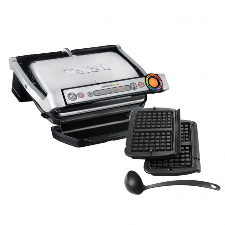 Gratar electric Tefal OptiGrill+ Waffles GC716D12, 2000W, 6 programe, Acoperire antiaderenta Teflon, Placi pentru vafe, Control temperatura, Max 275°C, Inox