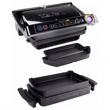 Електрическа скара Tefal OptiGrill+ GC714834, 2000W, 6 скорости, Незалепващо покритие, 30x20 см, Интелигентен грил, Черен