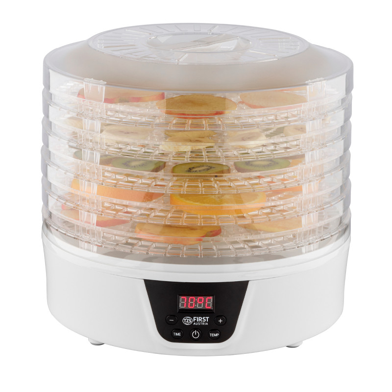 Deshidrator pentru fructe First Austria FA-5126-8, 380W, 5 nivele, Fara BPA, Termostat, Timer reglabil, 35-70°C, Alb