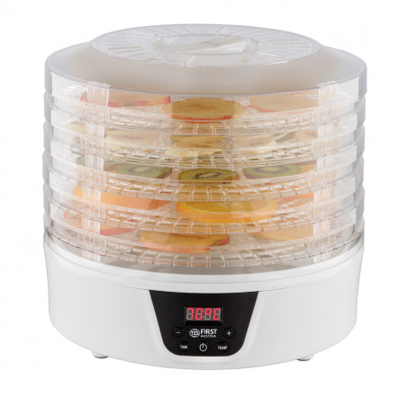 Deshidrator pentru fructe First Austria FA-5126-8, 380W, 5 nivele, Fara BPA, Termostat, Timer reglabil, 35-70°C, Alb