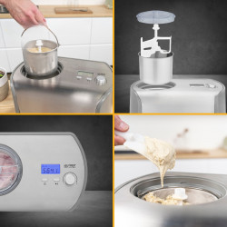 Masina preparare inghetata First Austria FA-5105-1, 135W racire cu compresor, 1,2 L, Timer, Timp de preparare 45-60 min, Afisaj LCD, Inox