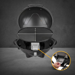 Gratar electric First Austria FA-5350-1, 2400W, Termostat, Termometru, Placa antiaderenta, Alimentare impermeabila, Roti, Negru