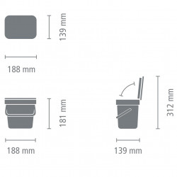 Кош за разделно събиране на боклук Brabantia Sort&Go 1003229, 3 л, Дръжка, Възможност за стенен монтаж, Тъмнозелен