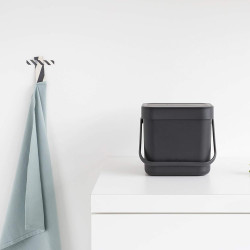 Кош за разделно събиране на боклук Brabantia Sort&Go 1003230, 3 л, Дръжка, Възможност за стенен монтаж, Тъмносив