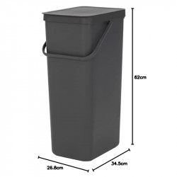 Brabantia Sort&Go 1004140 Recycling Bin, 40 L, Handle, Wall-mountable, Dark Gray
