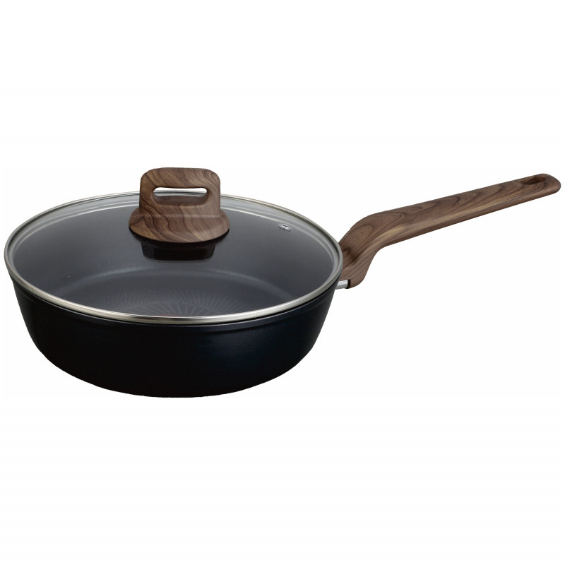 Дълбок тиган с капак Oliver Voltz Paris OV54419F24CD, 24 см, Незалепващо покритие, Топлинен сензор, Индукция, Черен