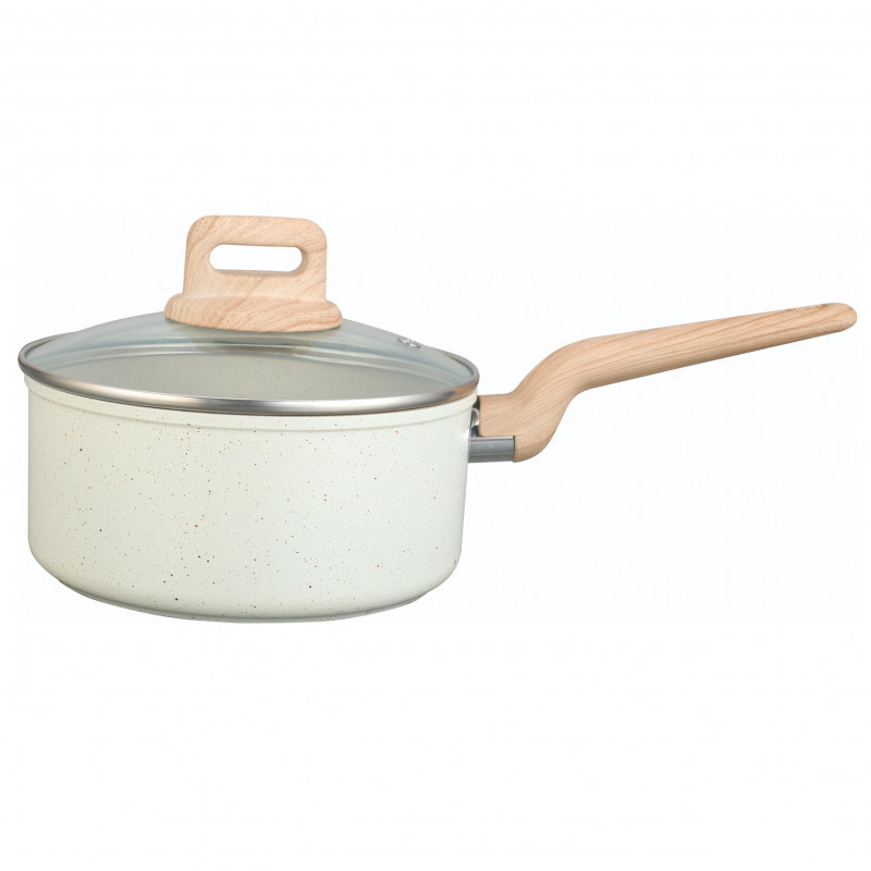 Κατσαρόλα με καπάκι Voltz Nice OV54421E18, 18x8.5 cm, 2.1 l, Μαρμάρινο φινίρισμα, Επαγωγή, Κρέμα μελανζέ