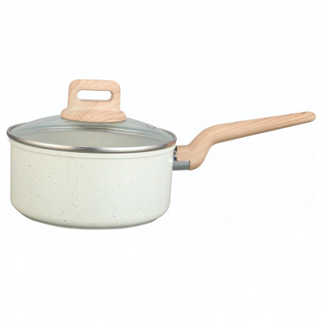 Κατσαρόλα με καπάκι Voltz Nice OV54421E18, 18x8.5 cm, 2.1 l, Μαρμάρινο φινίρισμα, Επαγωγή, Κρέμα μελανζέ