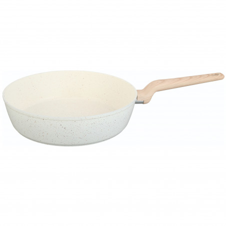 Voltz Nice OV54419E28D Deep Frying Pan, 28x6.8 cm, Marble Finish, Induction Compatible, Cream Melange