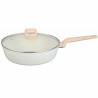 Voltz Nice OV54419E24CD Deep Frying Pan with Lid, 24x6.3 cm, Marble Finish, Induction Compatible, Cream Melange