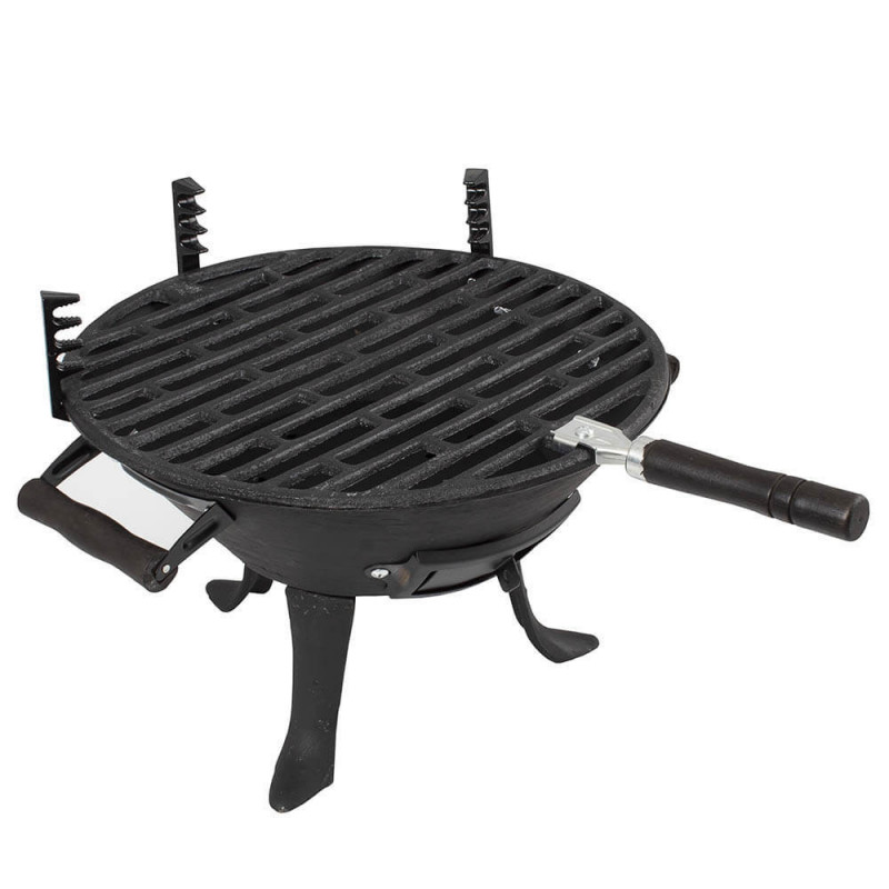 Gratar din fonta Muhler 104377, Ø30 cm, Carbune, Grilaj reglabil,Compact pentru calatorii, Negru