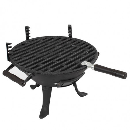 Gratar din fonta Muhler 104377, Ø30 cm, Carbune, Grilaj reglabil,Compact pentru calatorii, Negru