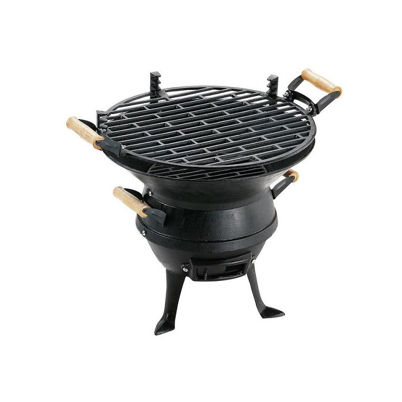 Gratar din fonta Muhler 109477, Ø35 cm, Carbune, Grilaj reglabil, Control flux de aer, Negru