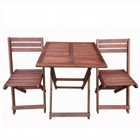 Set masa si scaune pentru gradina Kreta Muhler Meranti 1001746, 3 piese, Lemn Meranti/Shorea, Pliabil, Maro rosiatic