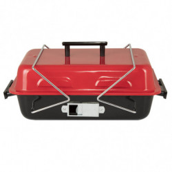 Μπάρμπεκιου με κάρβουνο Muhler 1003818, 40.5x26 cm, Με καπάκι, Γαλβανισμένη σχάρα, Κόκκινο/μαύρο