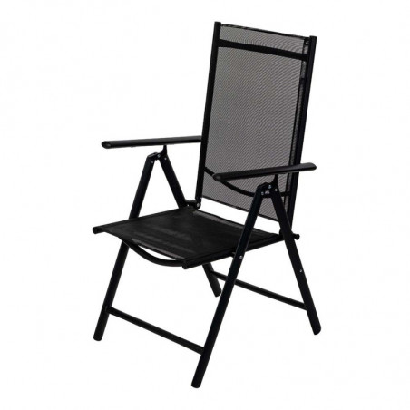 Scaun metalic pliabil Muhler 1005248, 7 pozitii, Spatar si scaun din material textil, Negru