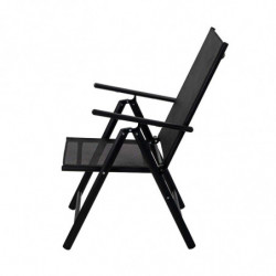 Scaun metalic pliabil Muhler 1005248, 7 pozitii, Spatar si scaun din material textil, Negru