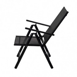 Scaun metalic pliabil Muhler 1005248, 7 pozitii, Spatar si scaun din material textil, Negru