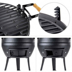 Gratar din fonta Muhler 1008592, Ø37 cm, Carbune, Reglabil, Control flux de aer, Negru