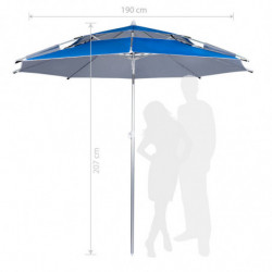 Ομπρέλα παραλίας Muhler 22511008629, Ø190 cm, Ύψος 203 cm, 8 νευρώσεις από fiberglass, Ρυθμιζόμενη κλίση, UV προστασία UPF 50+, Μπλε