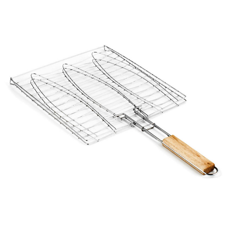 Gratar cu maner pentru peste Muhler 1001835N, 27x26.5x50.5 cm, Maner izolator termic, Inox