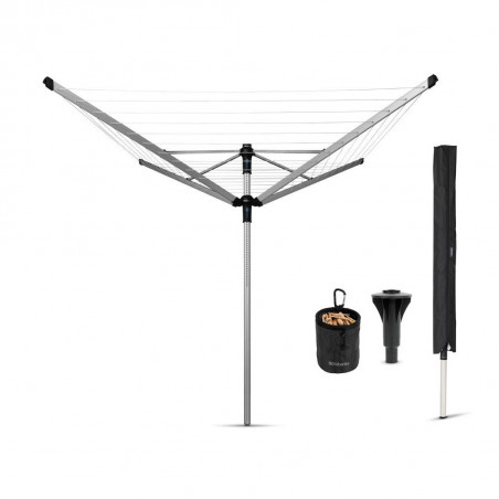 Suport de uscare Brabantia Lift-O-Matic Advance 90300253, 50 m, înălțime reglabilă, ancoră pentru beton, husă, sac cu agrafe, rezistent la coroziune, oțel inoxidabil