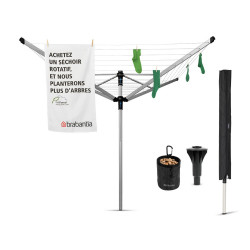 Εξωτερική απλώστρα Brabantia Lift-O-Matic Advance 90300253, 50 μ., Ρυθμιζόμενο ύψος, Βάση για στερέωση στο τσιμέντο, Θήκη, Τσάντα με μανταλάκια, Ανθεκτική στη διάβρωση, Ανοξείδωτο